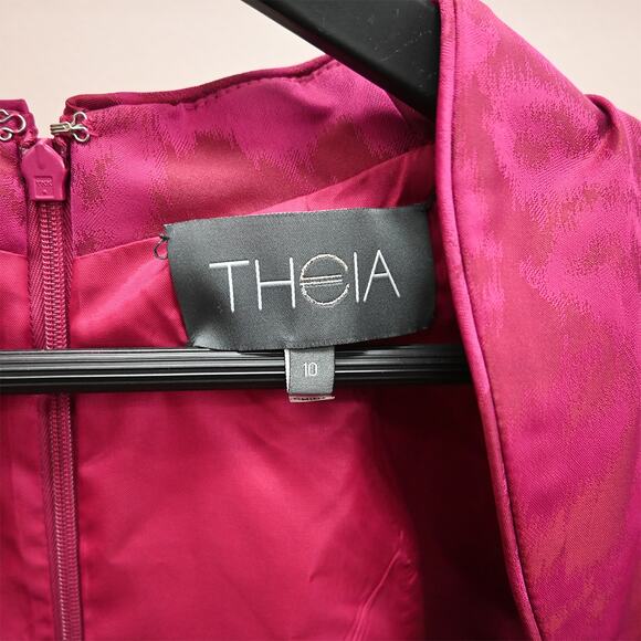 Theia | Magenta Jacquard Cocktail Dress Size: US 10 - Picture 5 of 6